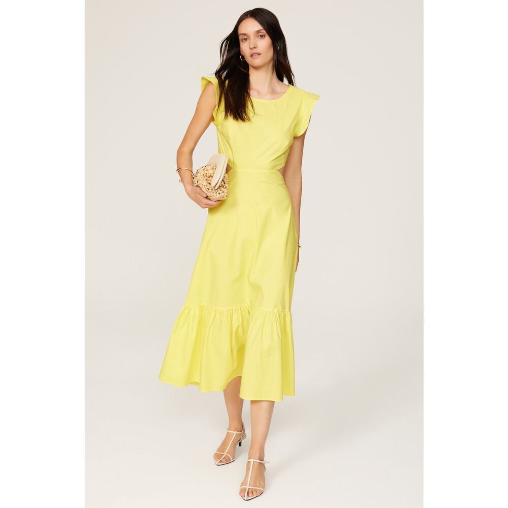 MARISSA WEBB COLLECTIVE Yellow Poplin Hourglass Waist Cutout Midi Dress Size 4